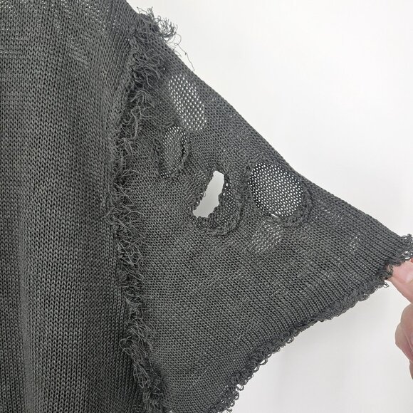 Distressed Mesh Knit Shirt Women Medium Green Short Sleeve Sheer Grunge Punk Tee - Picture 6 of 13